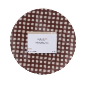 9" Thanksgiving Brown Plaid Plastic Dinner Plates, 10ct. by Celebrate It™