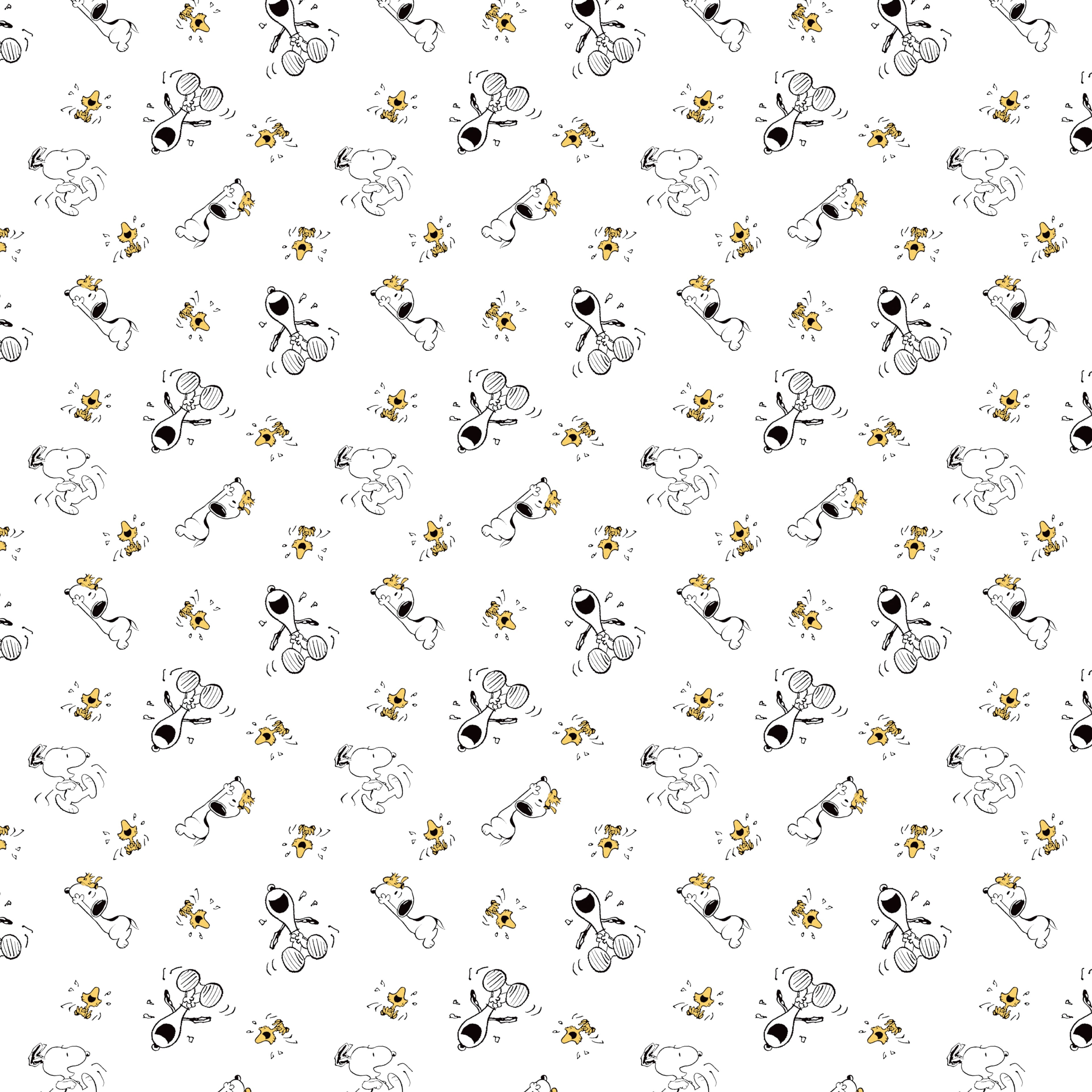 Peanuts® Snoopy & Woodstock Toss on White Cotton Fabric