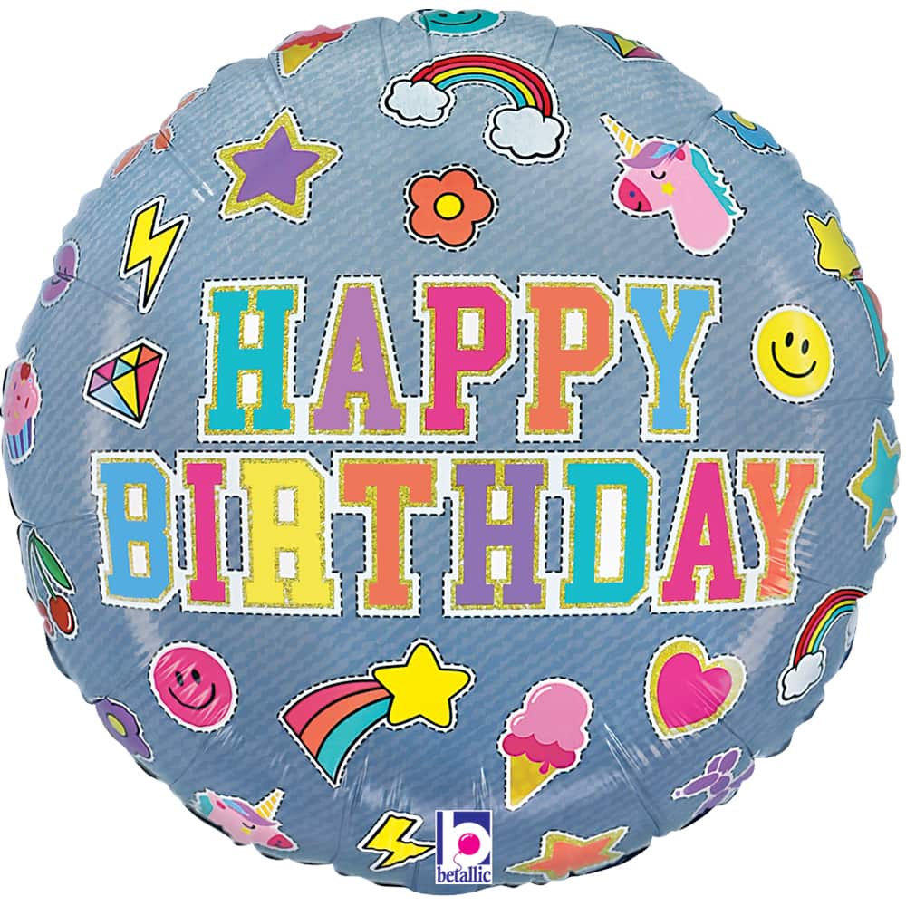 9" Denim Patch Birthday Stick Balloon - Image 2