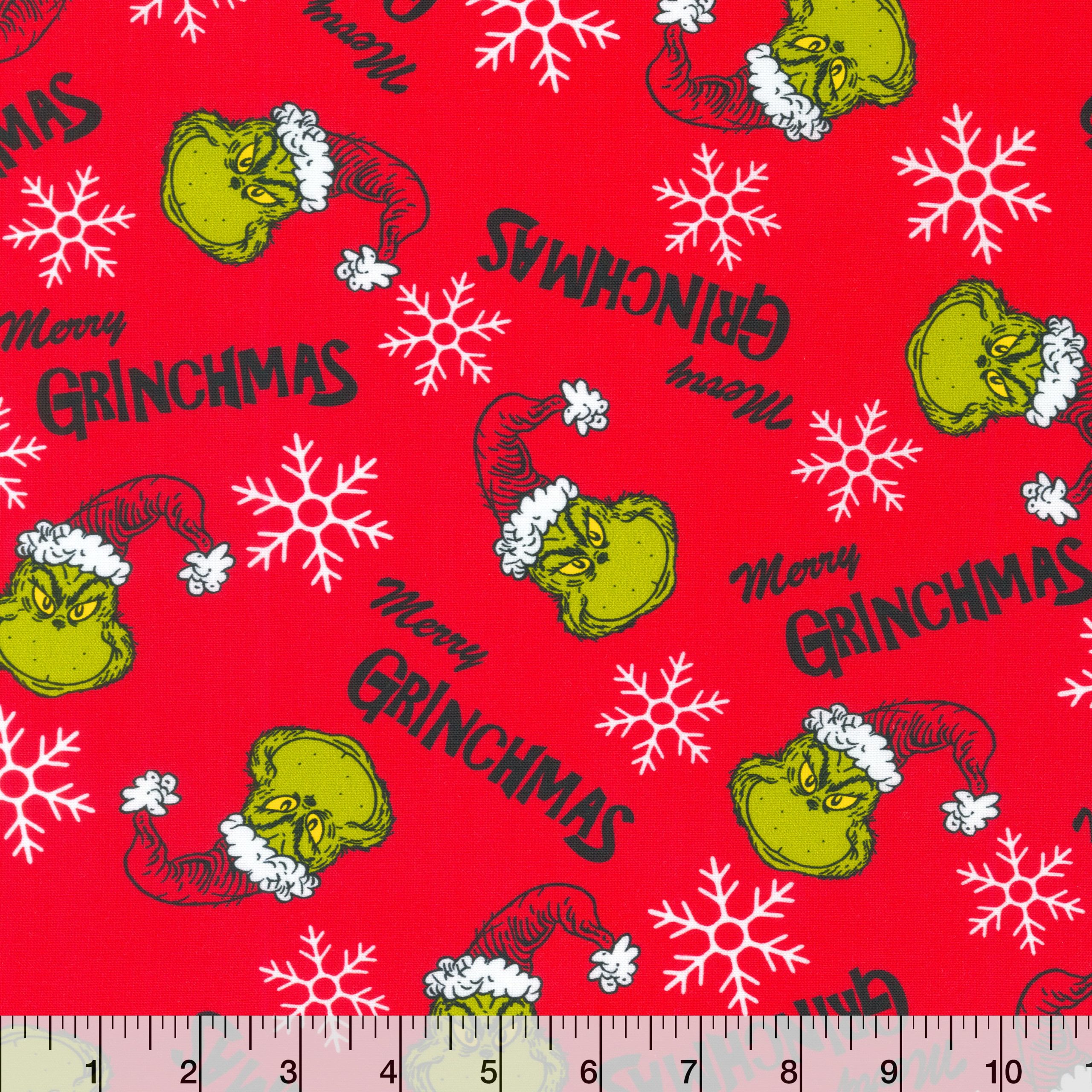 Dr. Seuss™ Merry Grinchmas on Red Cotton Fabric - Image 2