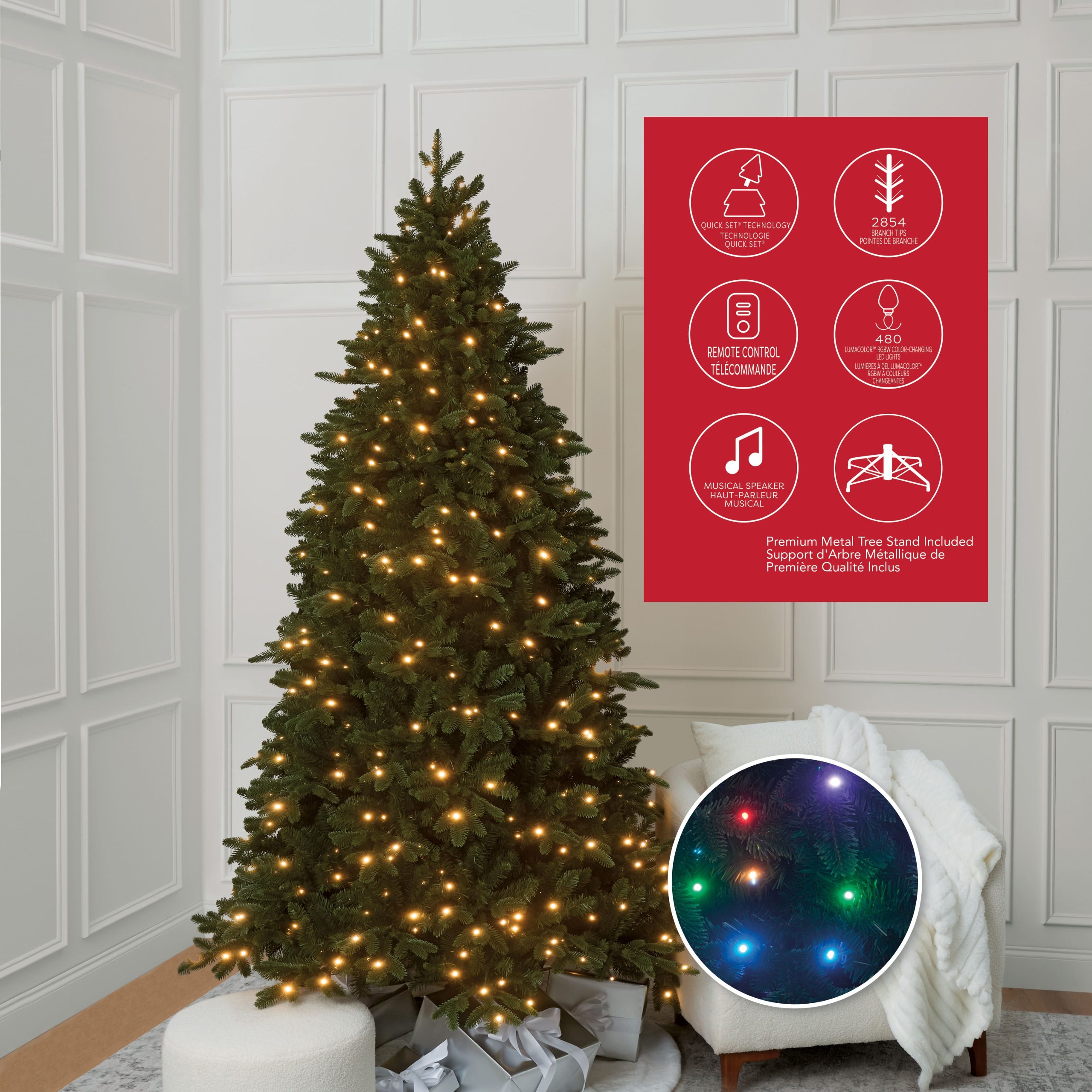 7.5ft. Pre-Lit Harper Spruce Artificial Christmas Tree, Quick Set® LumaColor™ RGBW Color Changing LED Lights by Ashland® - Image 4