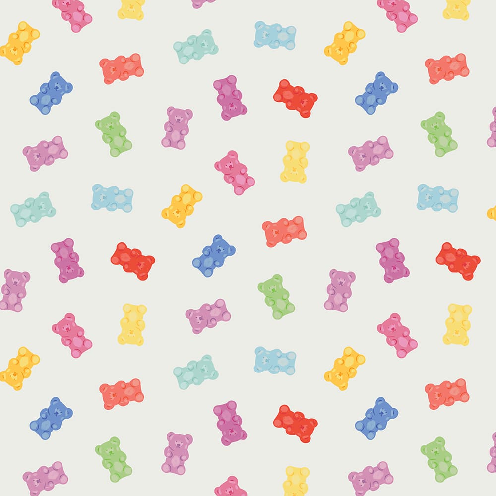 Eugene Textiles White Gummy Bears Cotton Quilting Fabric