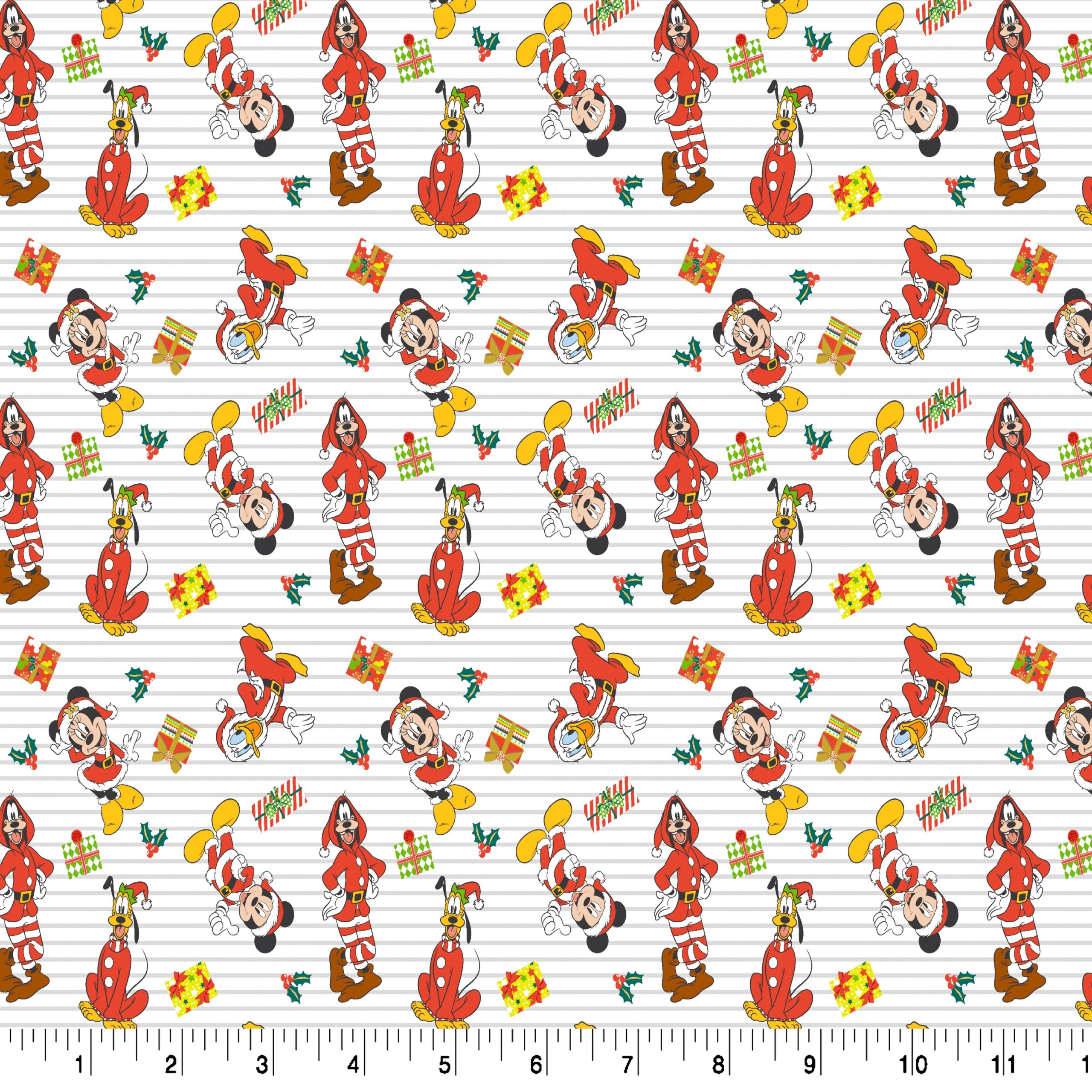 Disney® Mickey & Friends Pinstripe Christmas Cotton Fabric - Image 2