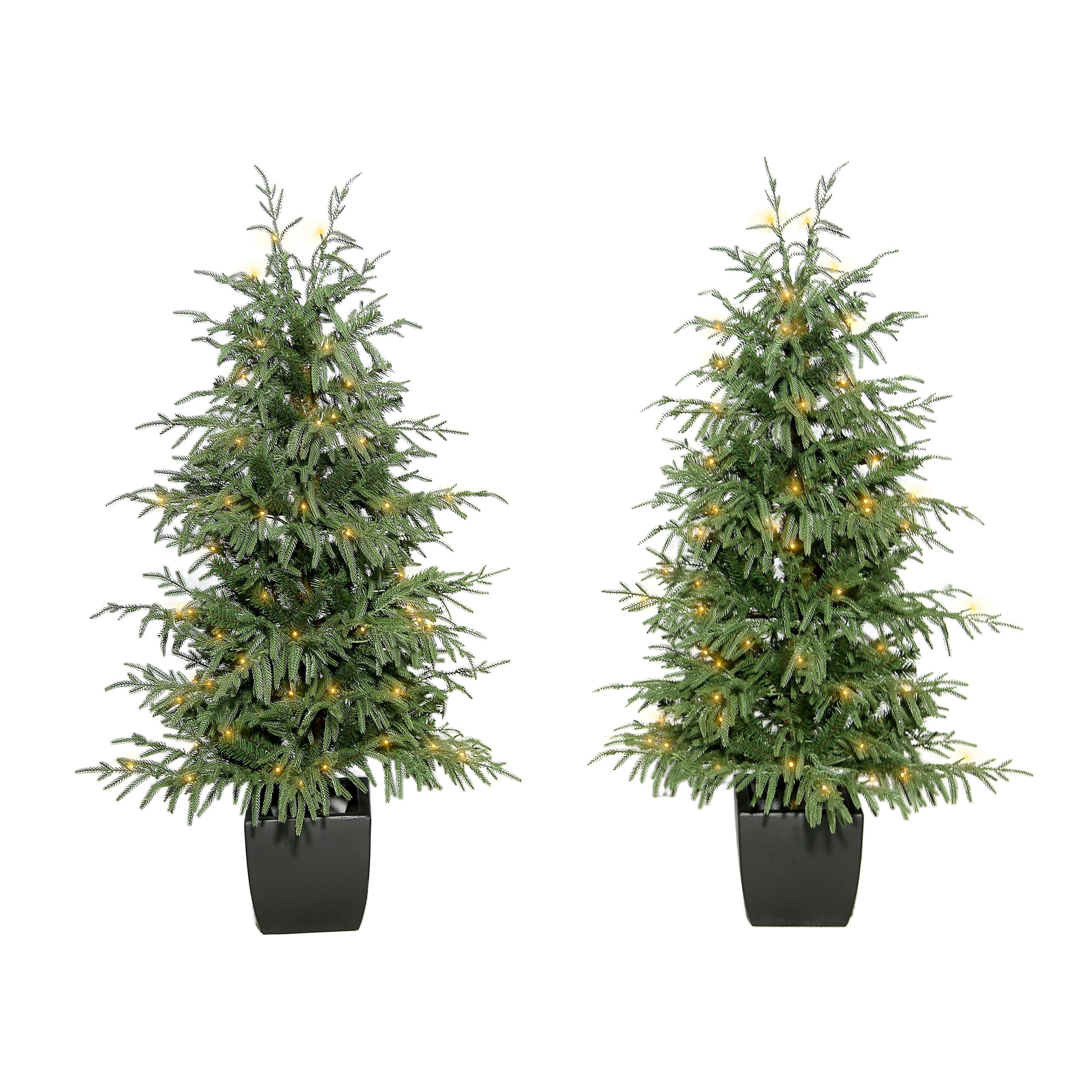 5pc. Pre-Lit Norfolk Pine Potted Artificial Christmas Trees, Garlands & Wreath, Warm White Mini LED Lights by Ashland® - Image 4