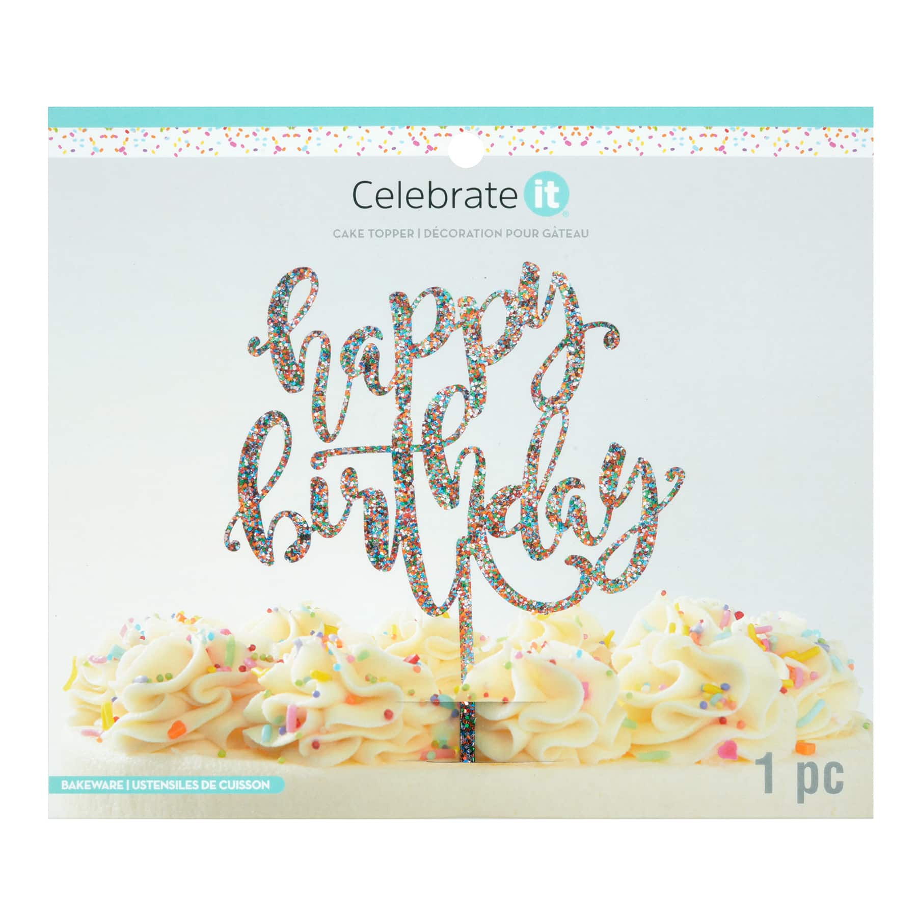 Multicolor Glitter Happy Birthday Cake Topper by Makery® - Image 4