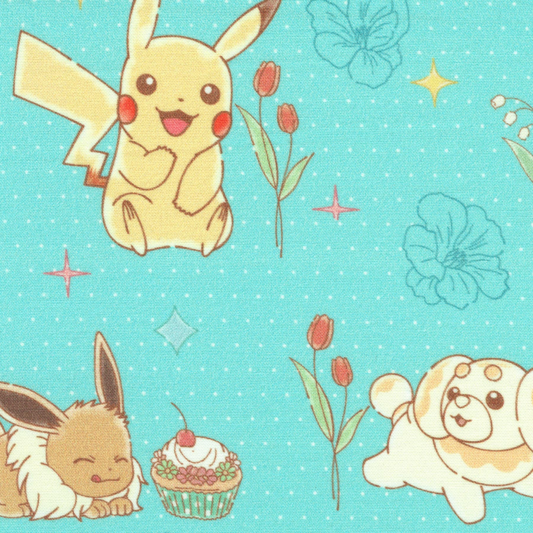 Pokémon™ Aqua Daydream Garden Cotton Quilting Fabric