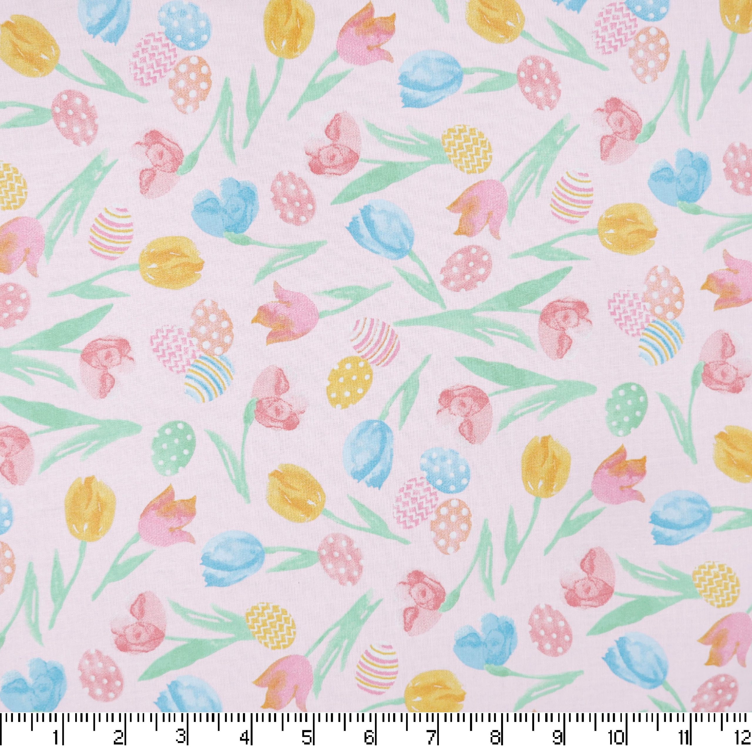 Pink Easter Tulips Cotton Fabric - Image 2