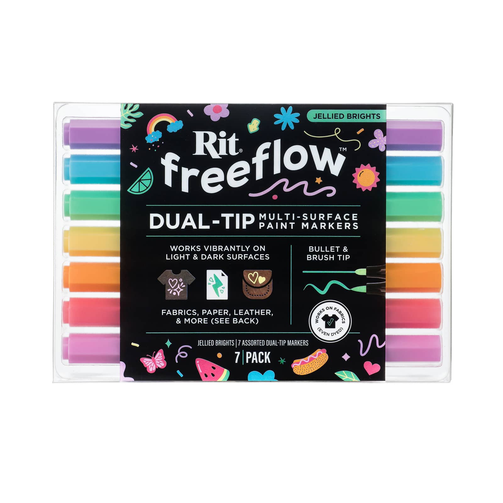 Rit® FreeFlow™ Jellied Brights 7 Color Dual-Tip Multi-Surface Paint Markers