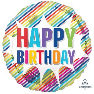 17" Happy Birthday Starburst Stripes Foil Balloon