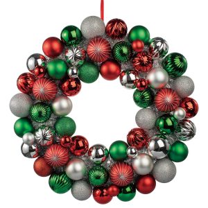 24" Red, Green & Silver Ball Ornament Wreath by Ashland®
