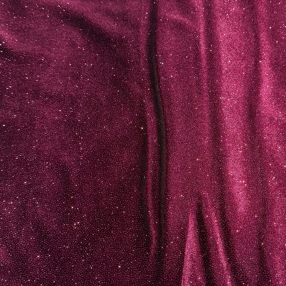 Feldman Maroon Sparkle Stretch Velvet Fabric