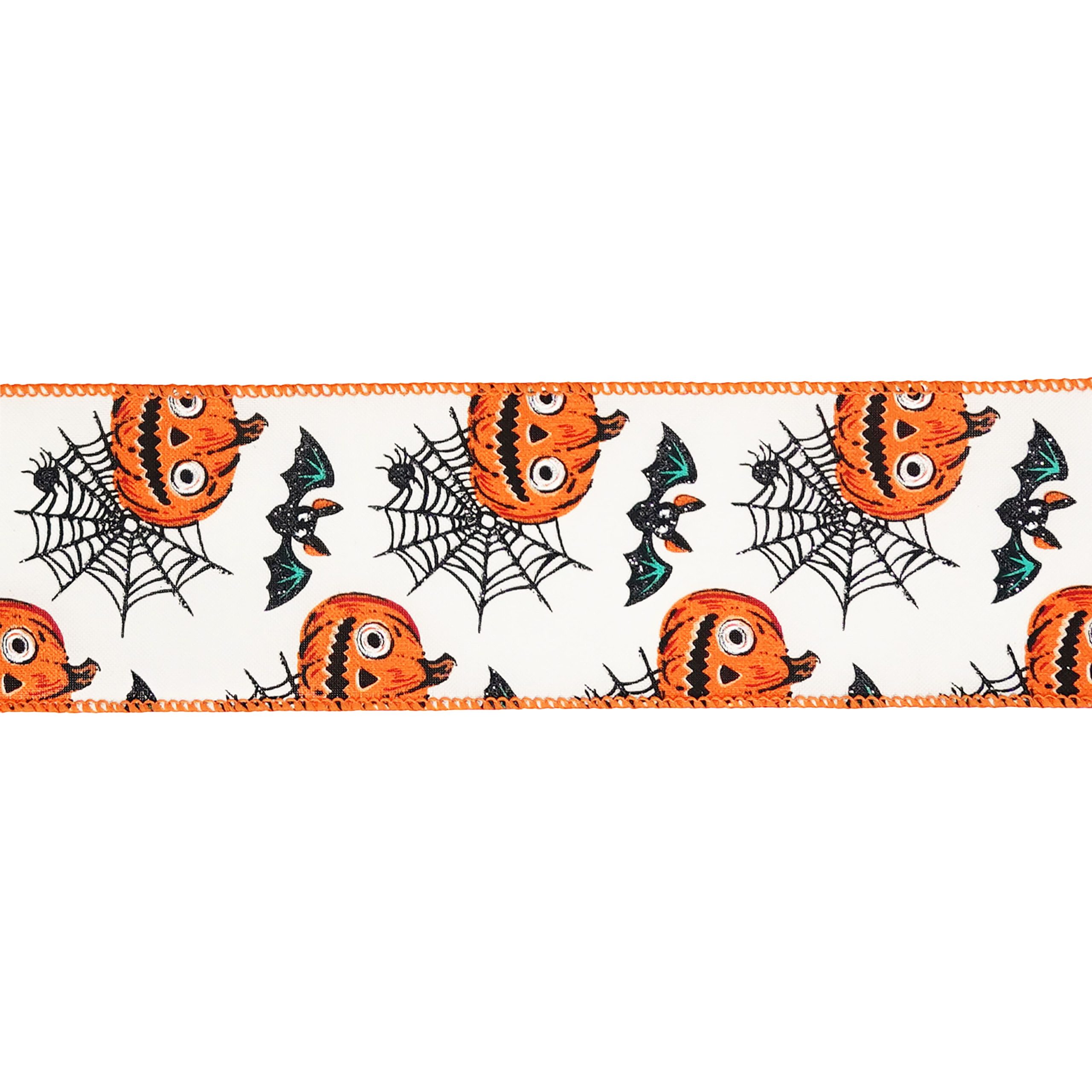 2.5" x 6.6yd. Jack-o'-Lanterns & Bats Wired Pongee Ribbon by Celebrate It® - Image 3