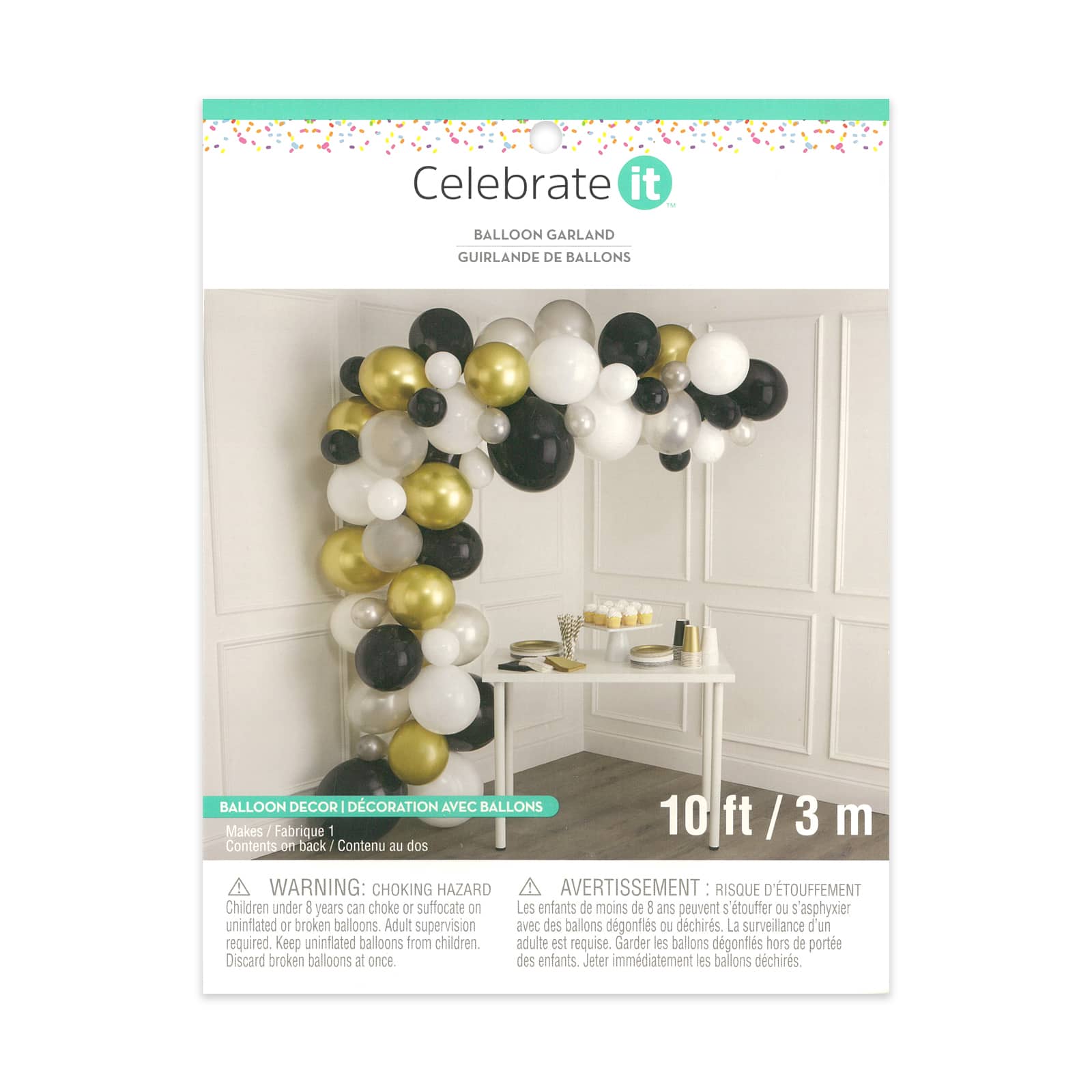 10ft. Black, White, Gray & Gold Balloon Garland by Celebrate It™ - Image 3