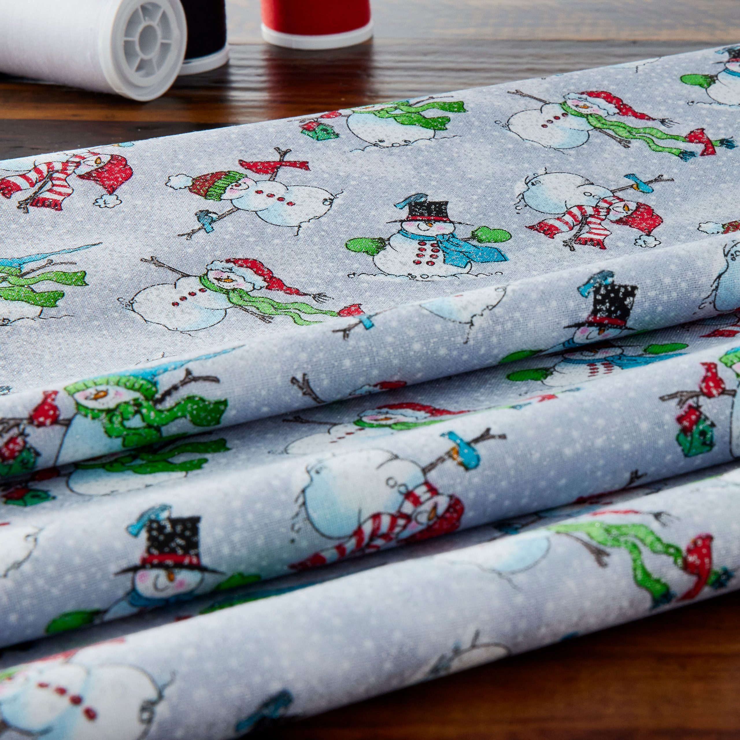 Fabric Traditions Christmas Snowmen Gray Cotton Fabric - Image 2
