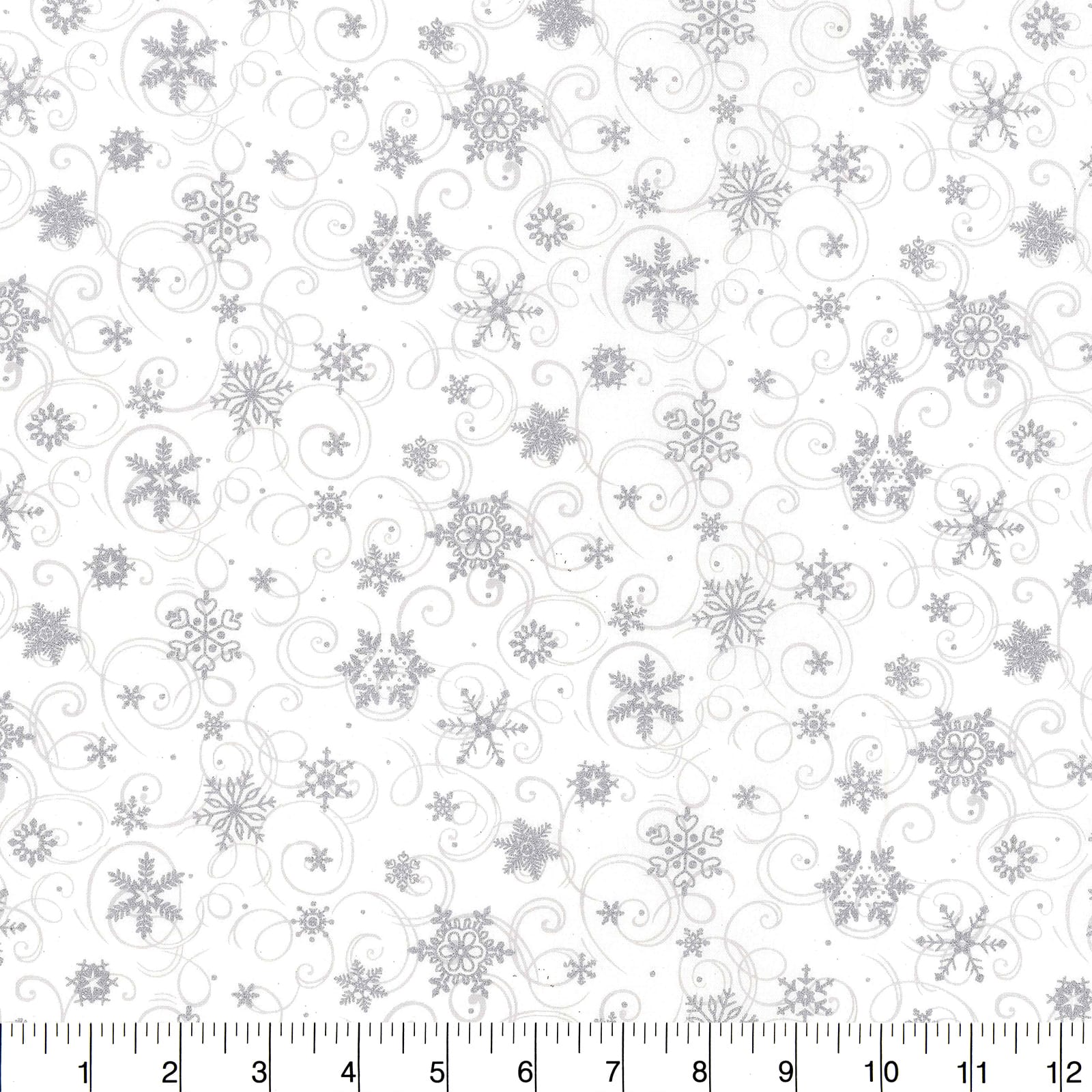 Fabric Traditions Christmas First Snowfall White Glitter Cotton Fabric - Image 3