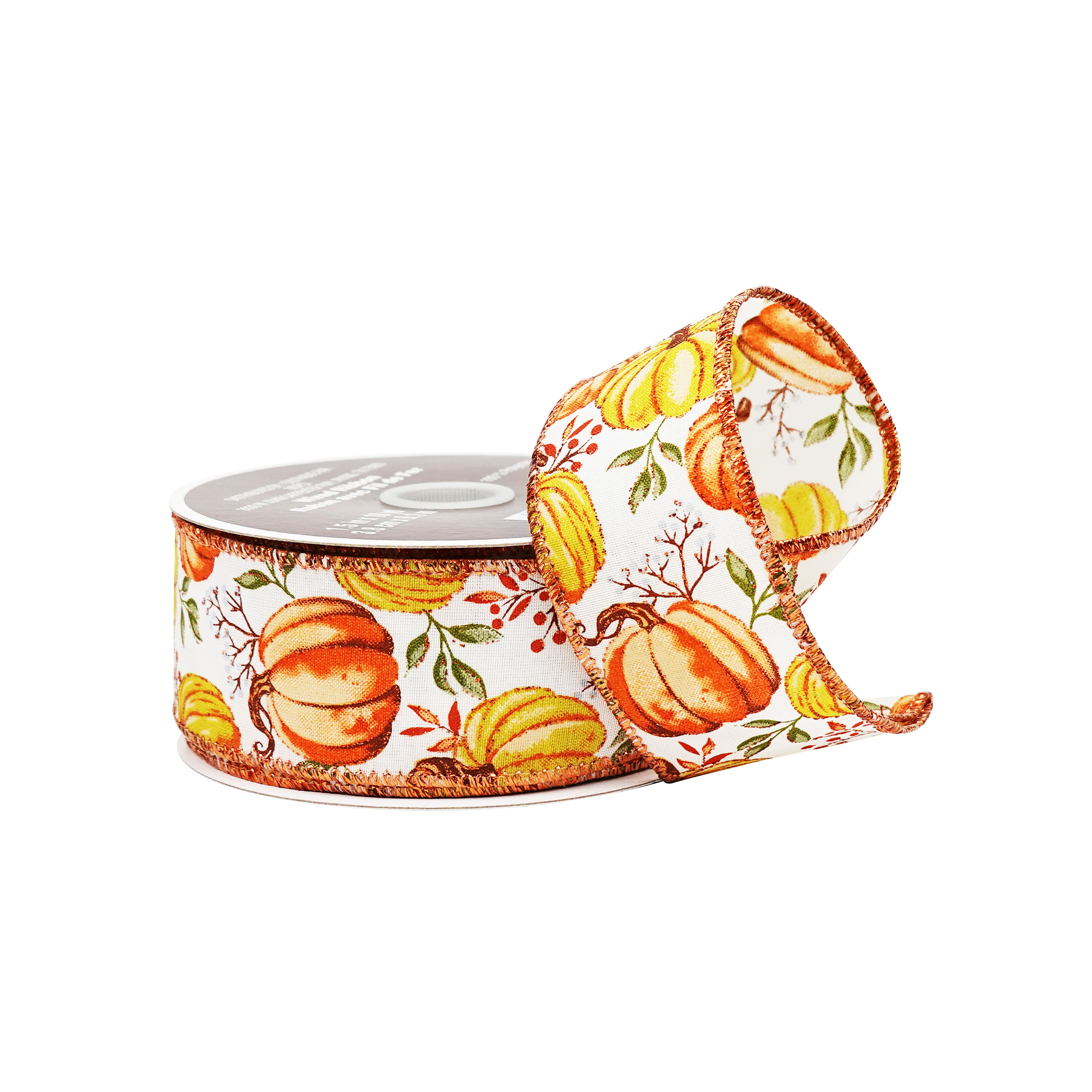 1.5" x 10yd. Fall Pumpkins Wired Pongee Ribbon by Celebrate It®