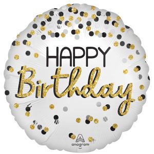 17" Satin Black, Silver & Gold Birthday Foil Balloon