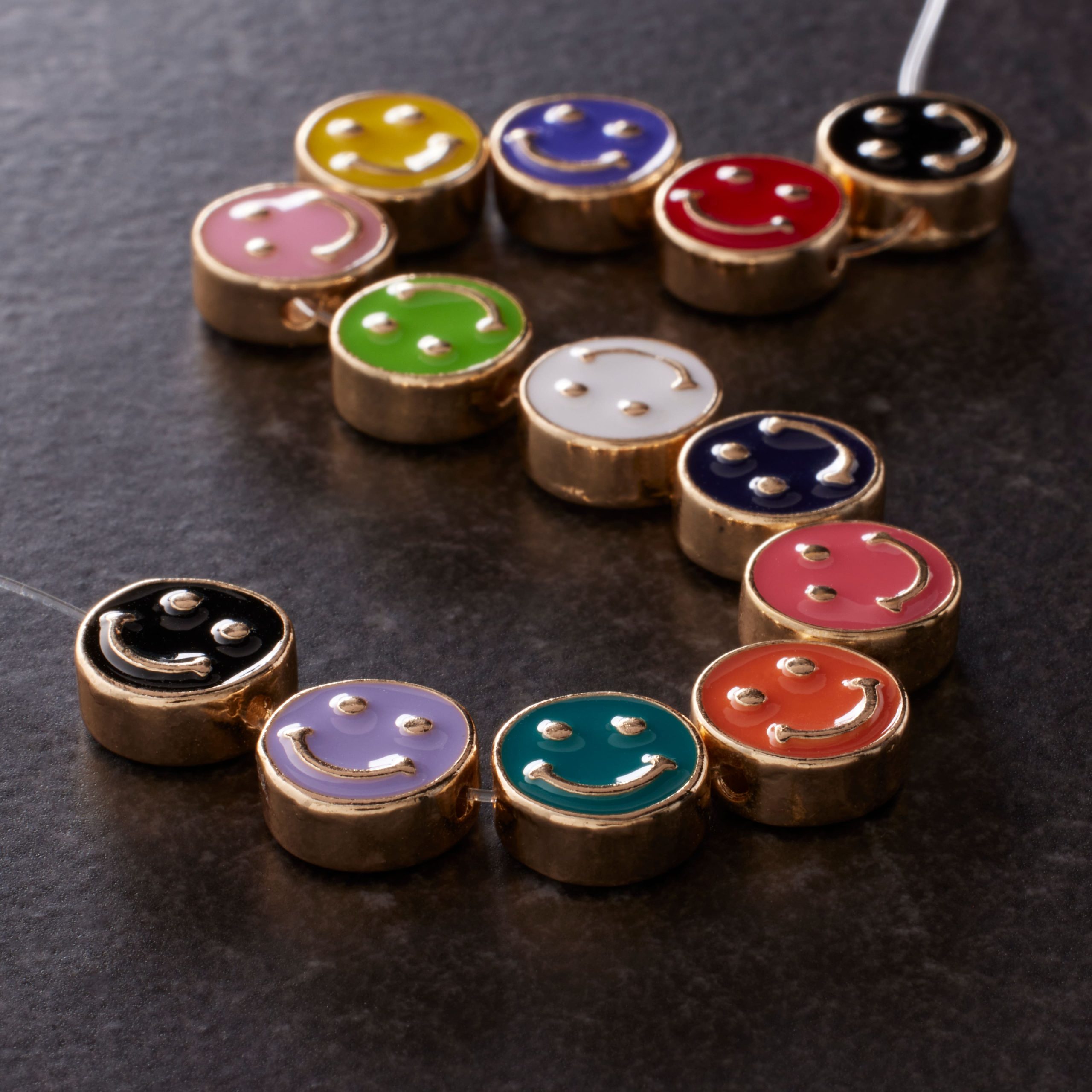 Multicolor & Gold Smiley Face Disc Beads, 9.5mm by Bead Landing™ - Image 2