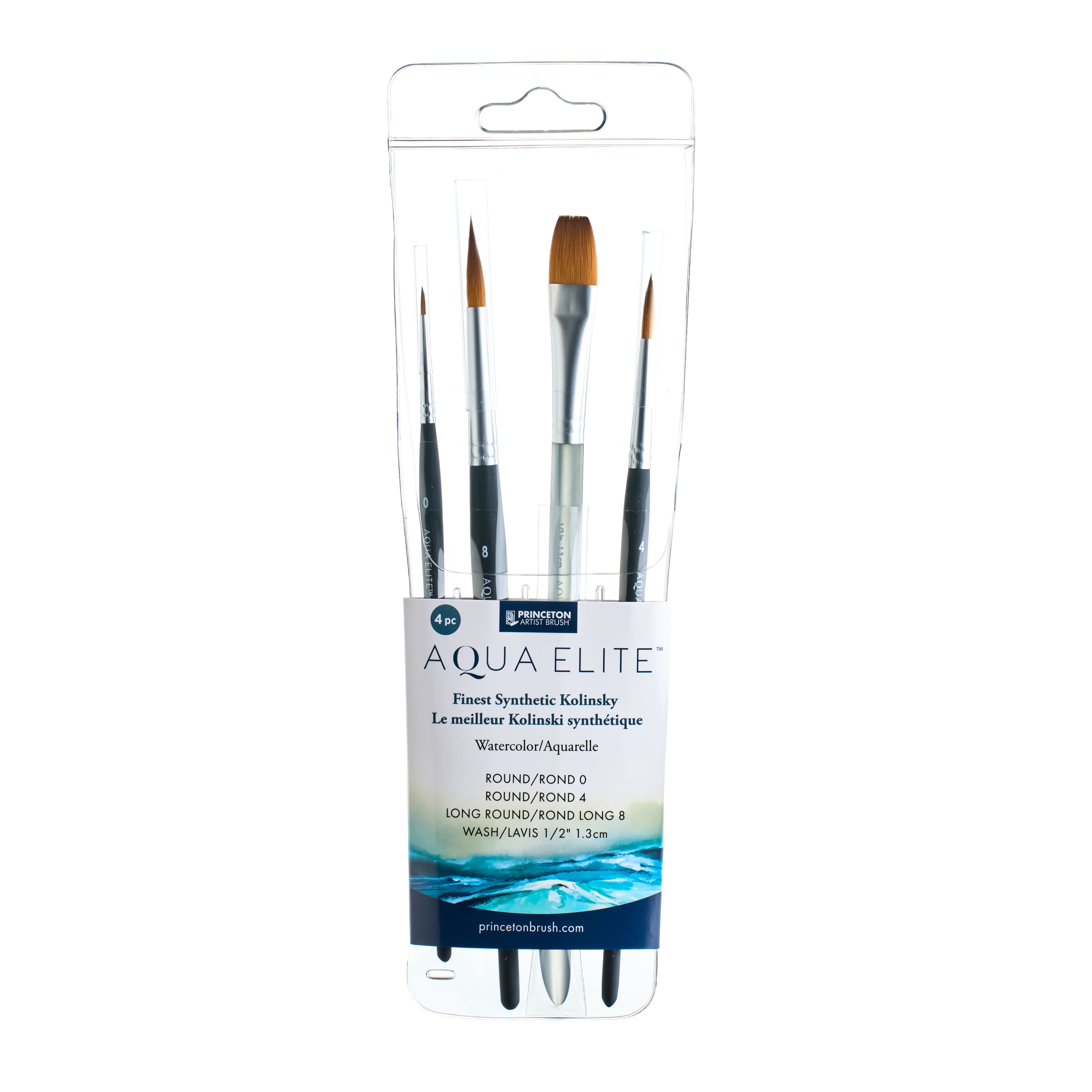 Princeton™ Aqua Elite™ 4 Piece Round & Wash Synthetic Kolinsky Brush Set