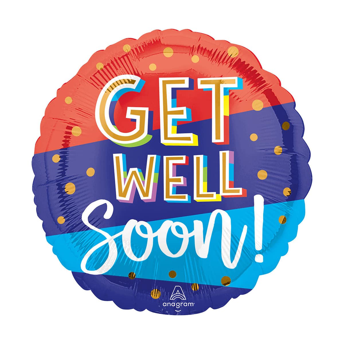18" Get Well Bouncy Type Round Foil Balloon