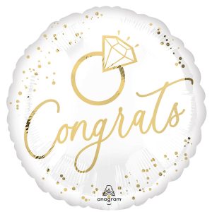 17" White & Gold Wedding Congrats Foil Balloon