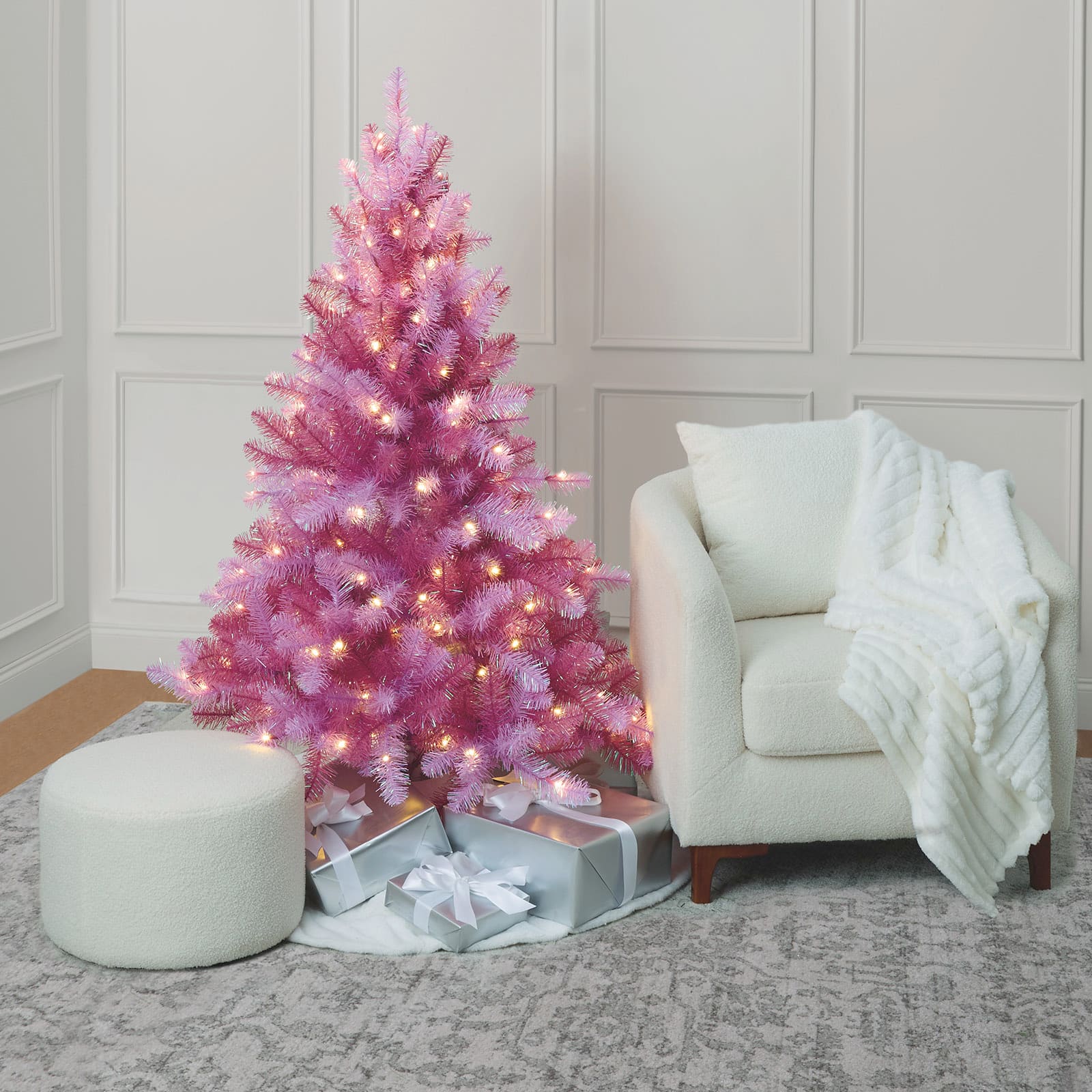 5ft. Pre-Lit Parker Pine Pink Artificial Christmas Tree, Warm White LED Lights by Ashland®