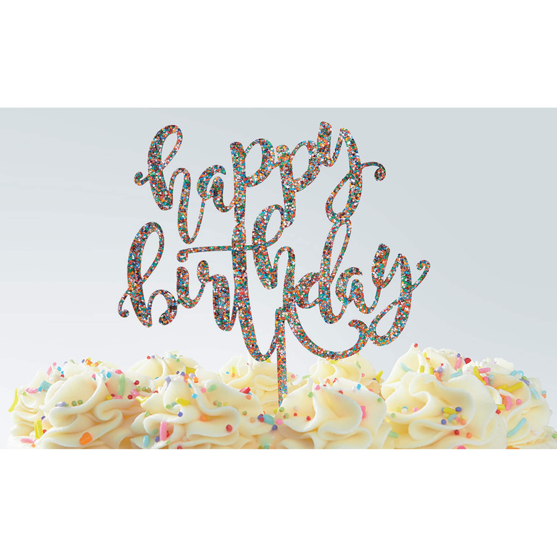 Multicolor Glitter Happy Birthday Cake Topper by Makery® - Image 3