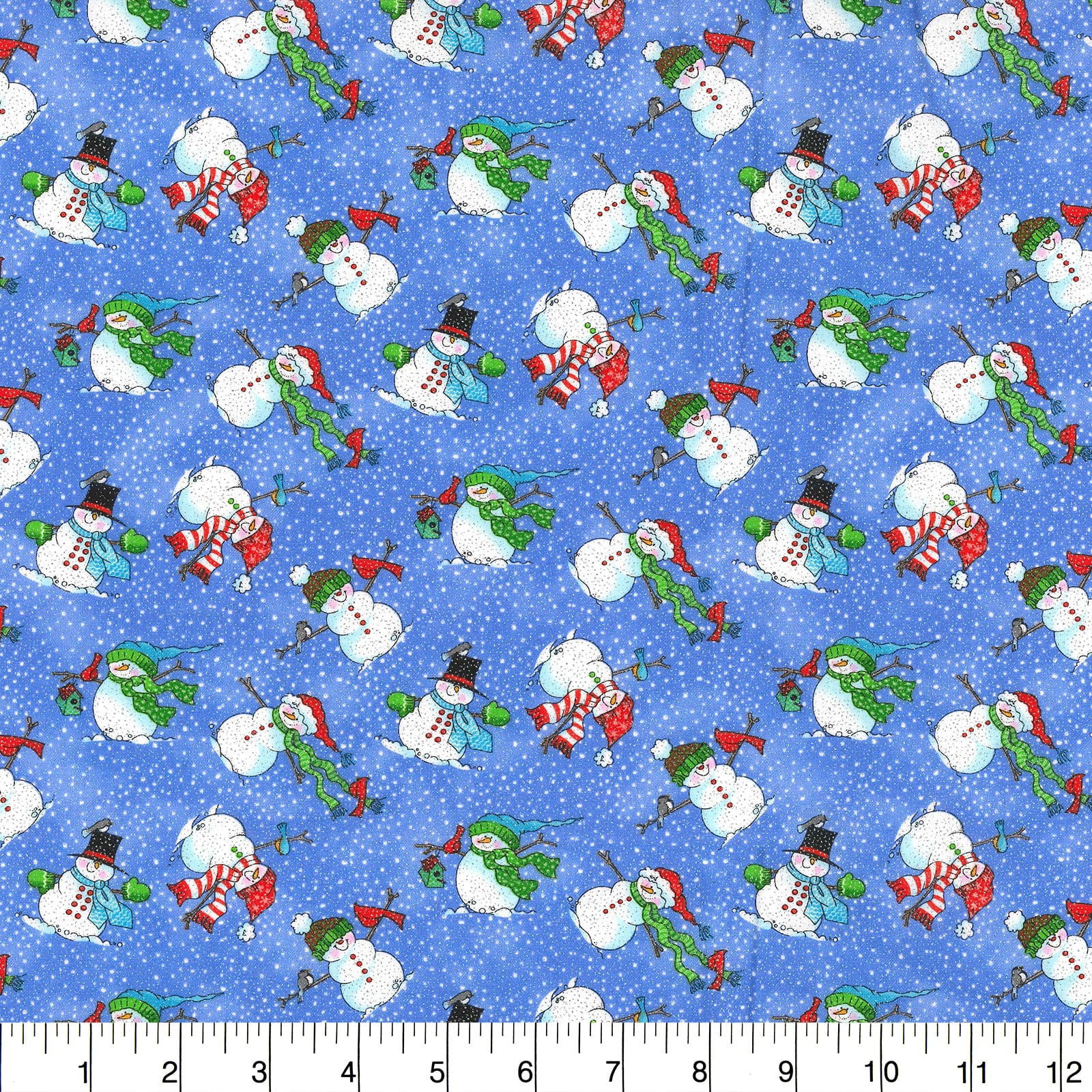 Fabric Traditions Christmas Snowmen Blue Glitter Cotton Fabric - Image 3