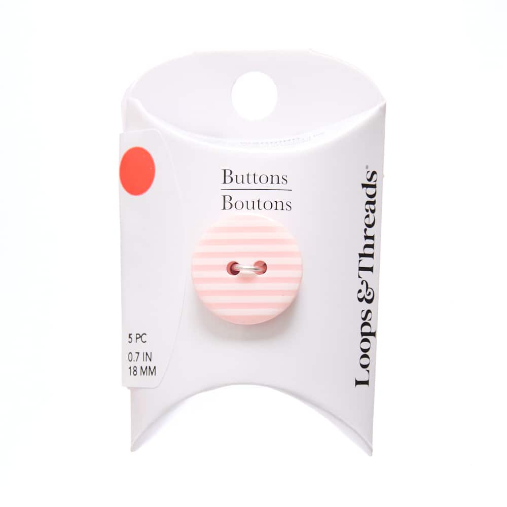 18mm Pink Stripes Round Buttons, 5ct. by Loops & Threads®