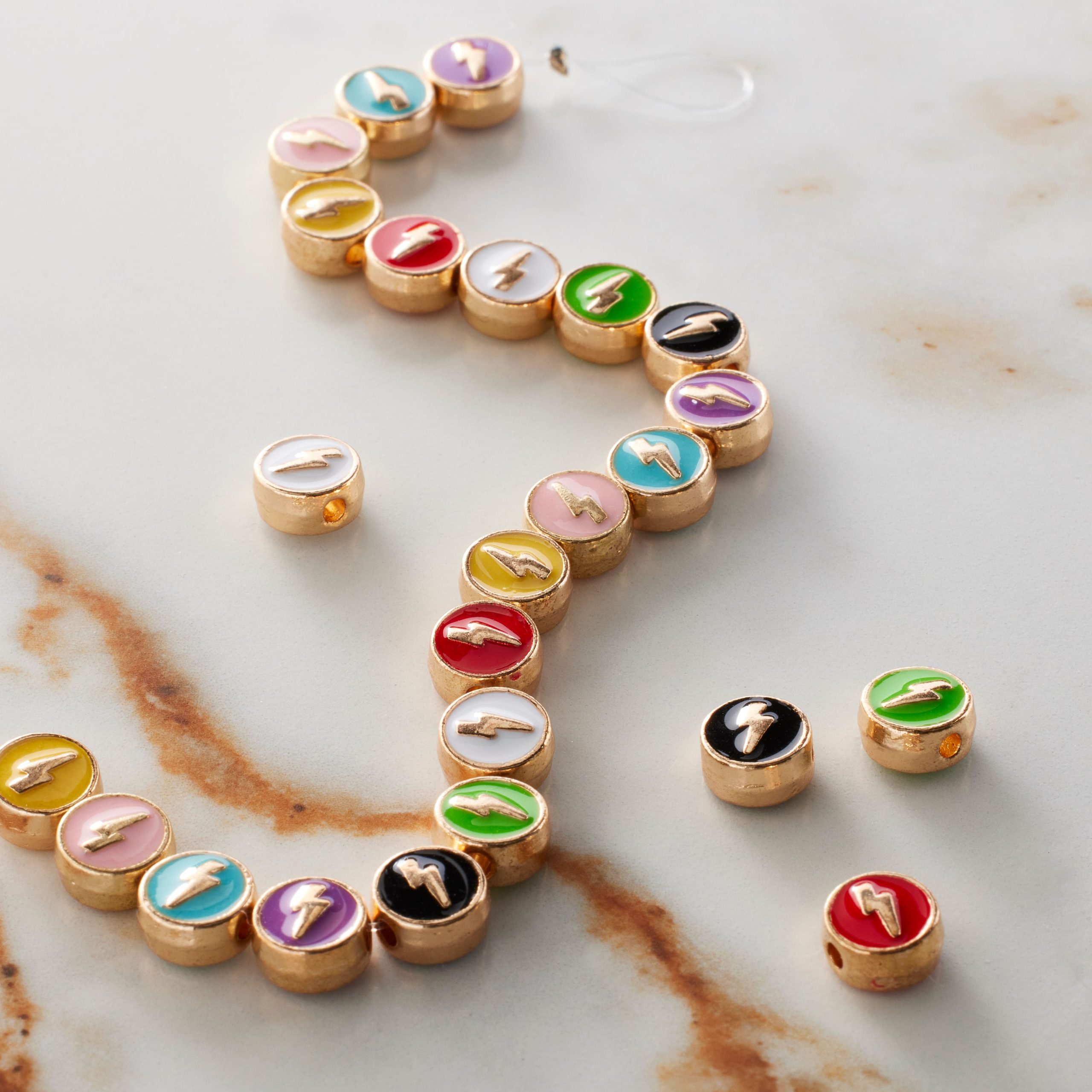 Multicolor Gold Lightning Enamel Metal Coin Beads, 7.5mm by Bead Landing™ - Image 2