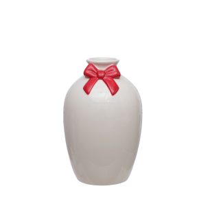 8" White Ceramic Vase with Red Bow Appliqué by Celebrate It™