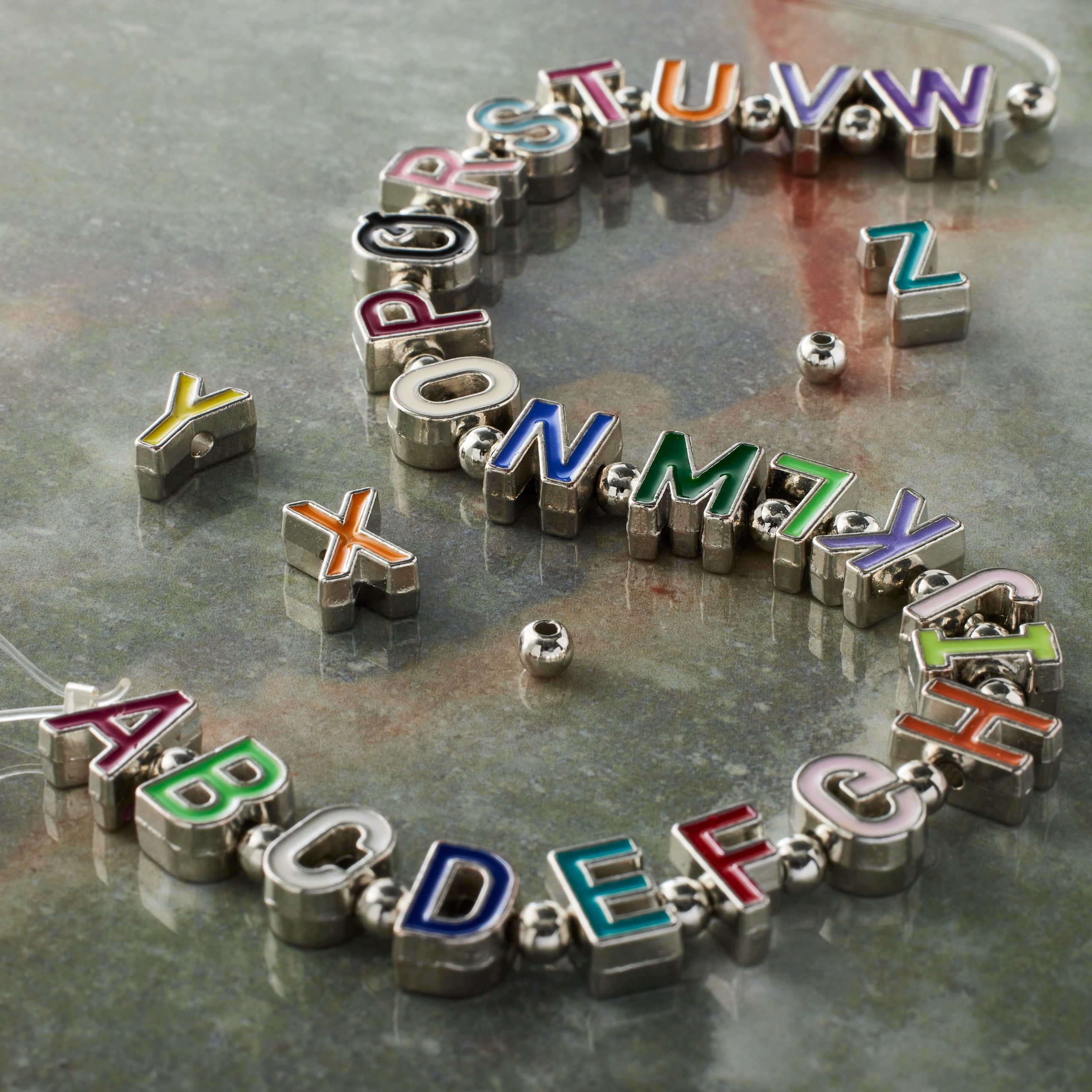 Rhodium Mixed Enamel Metal Alphabet Beads by Bead Landing™ - Image 2