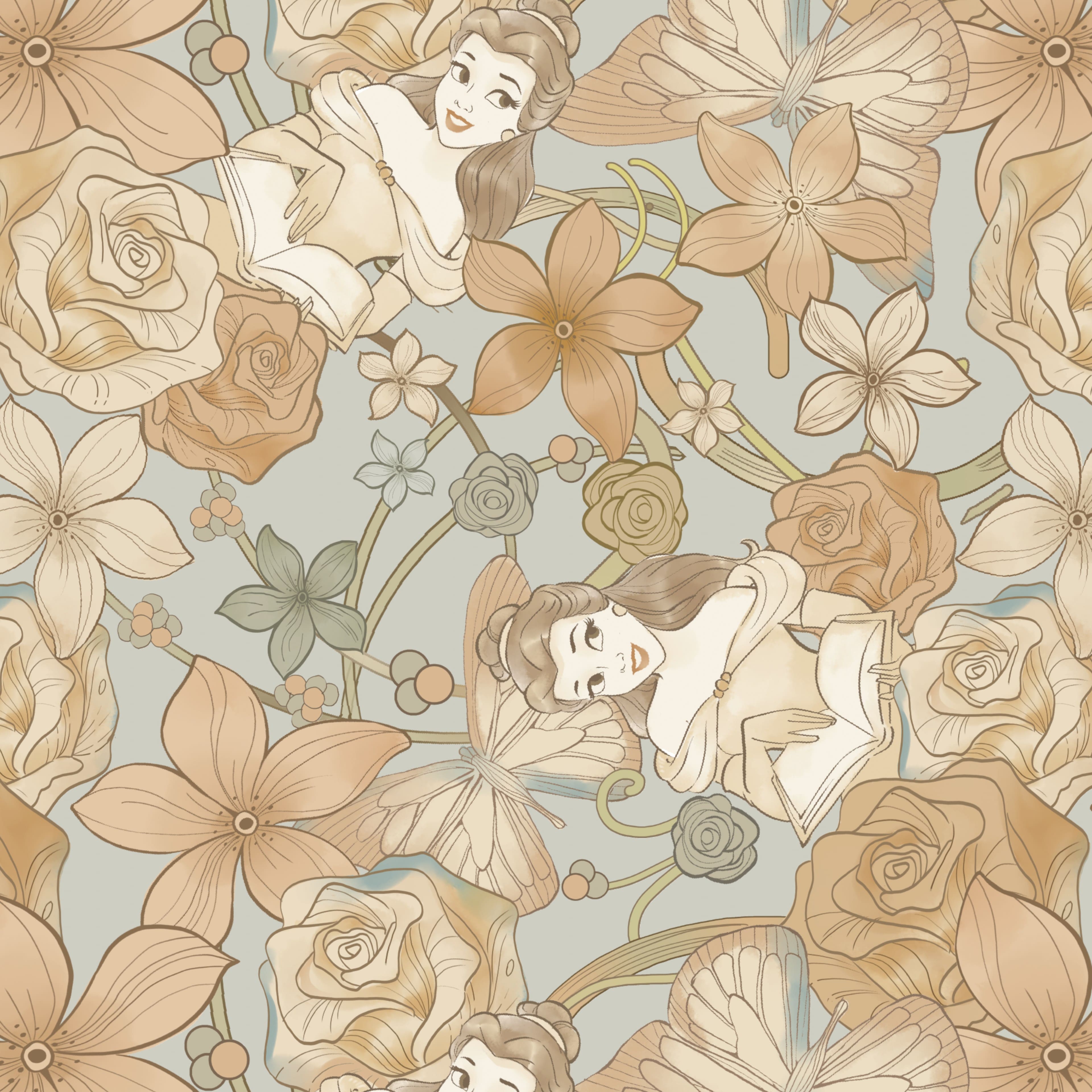 Disney® Sketch Belle & Flowers Cotton Fabric