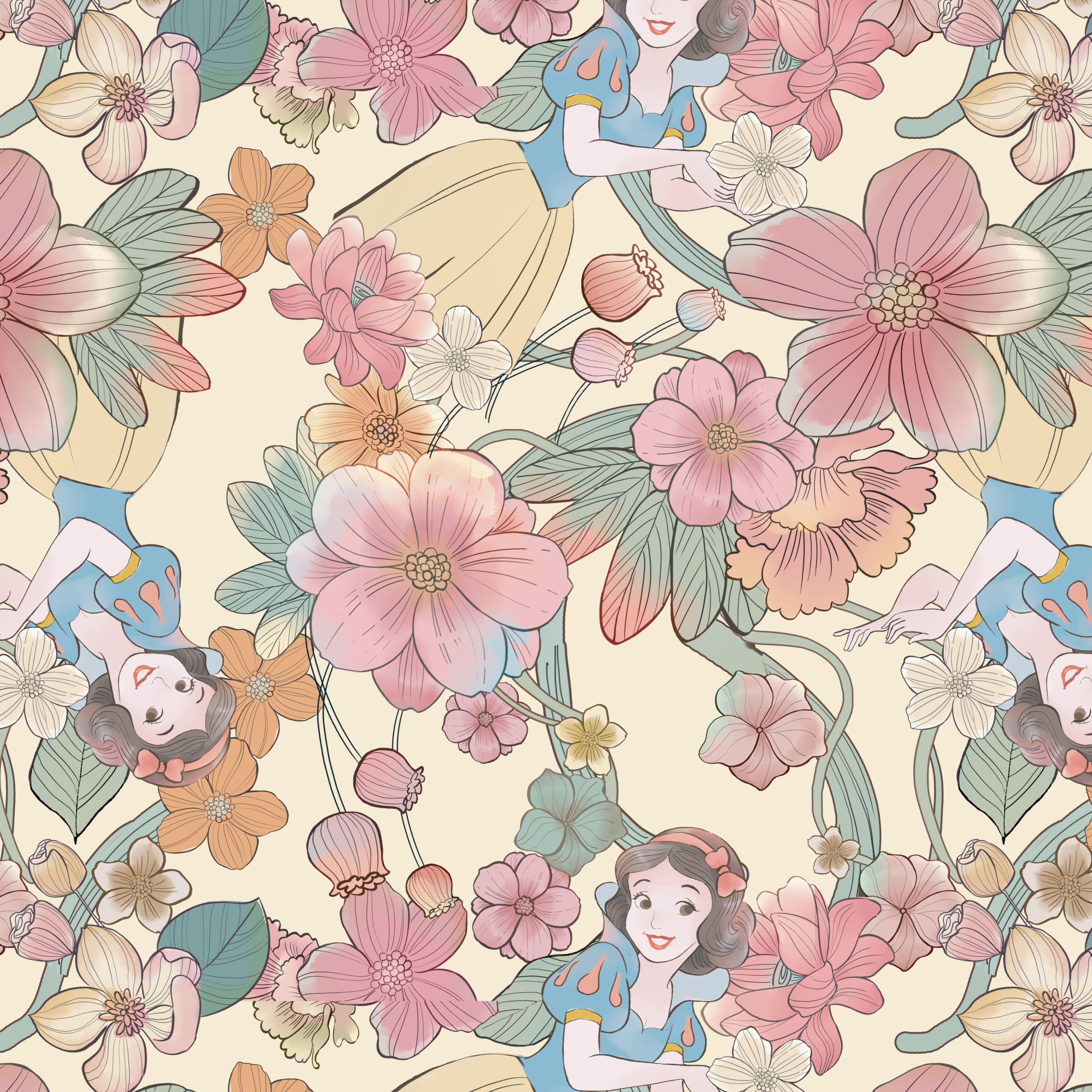 Disney® Sketch Snow White & Flowers Cotton Fabric
