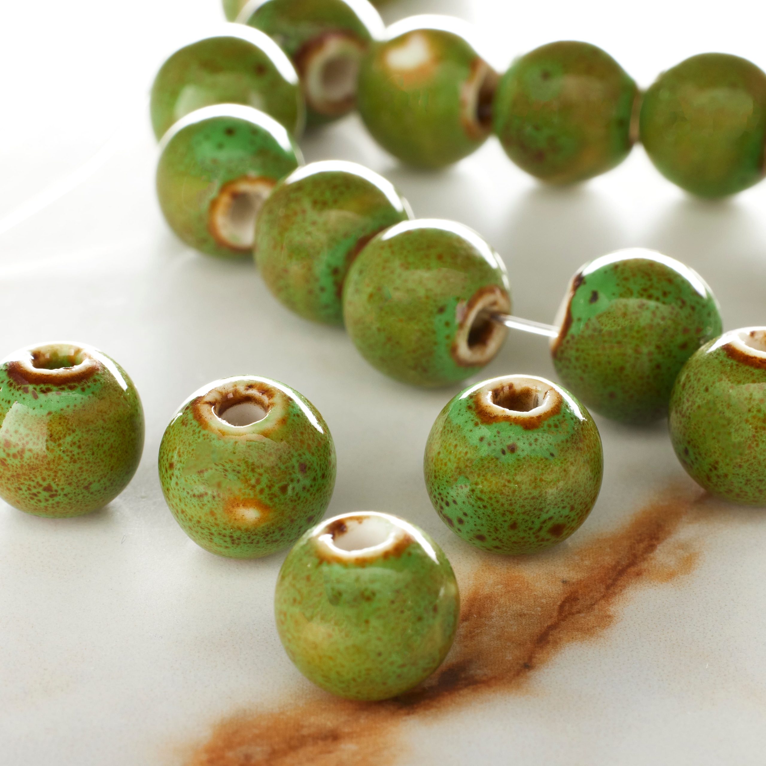 Green Ceramic Round Beads, 12mm by Bead Landing™ - Image 2