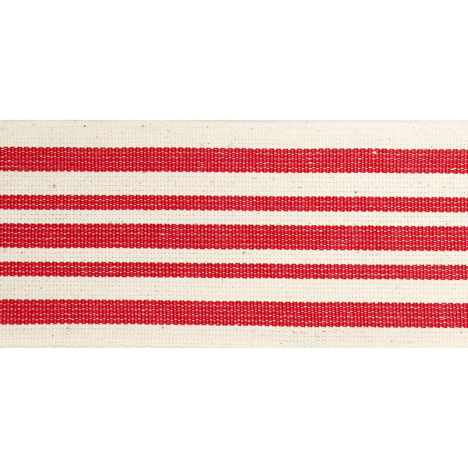 2.5" x 25ft. Red & Ivory Stripe Faux Cotton Wired Ribbon by Celebrate It™ - Image 3