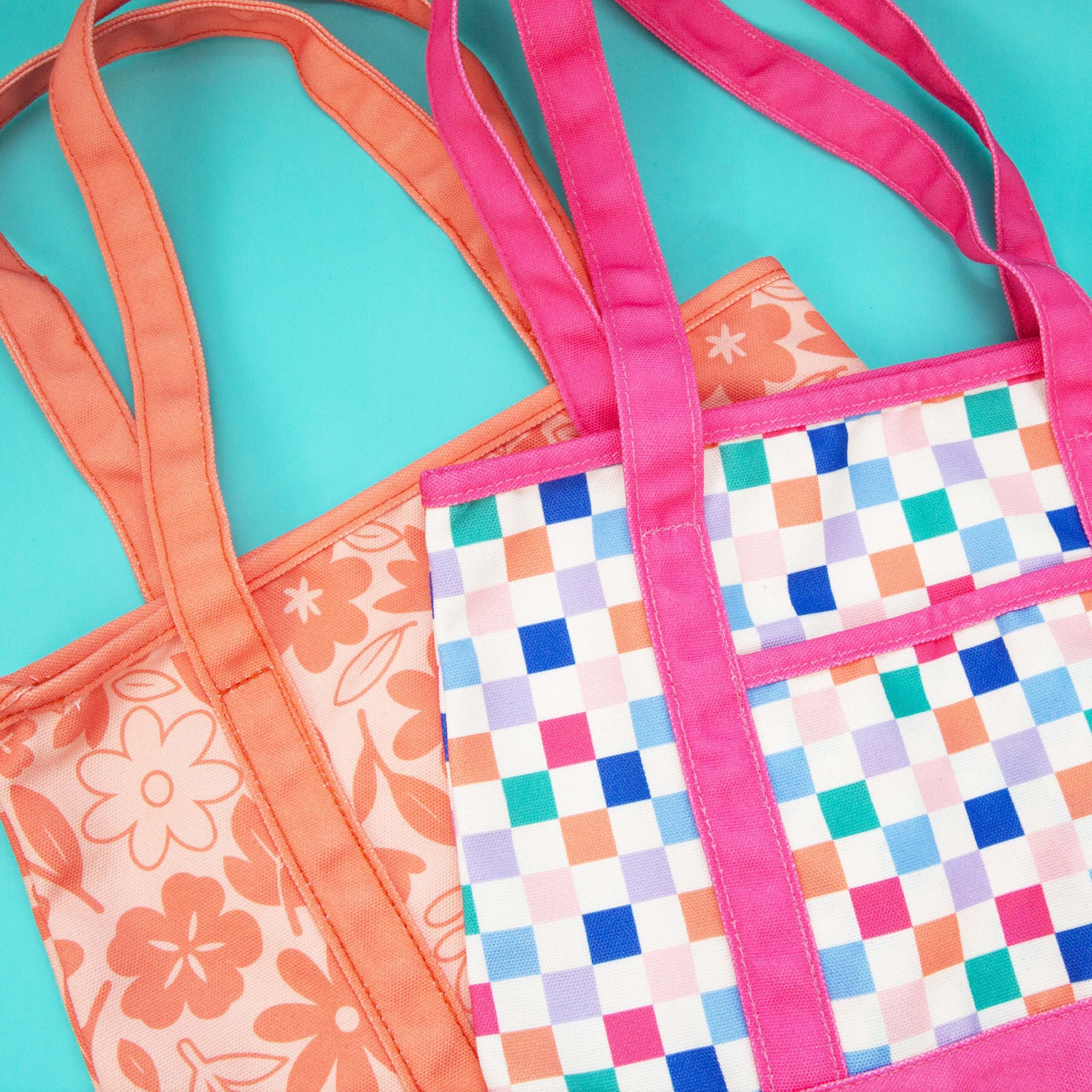 13" x 6" Checker Print Tote Bag - Image 2