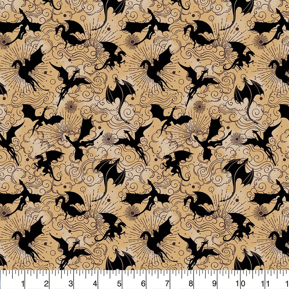 Fabric Traditions Tan Dragons Booktok Cotton Quilting Fabric