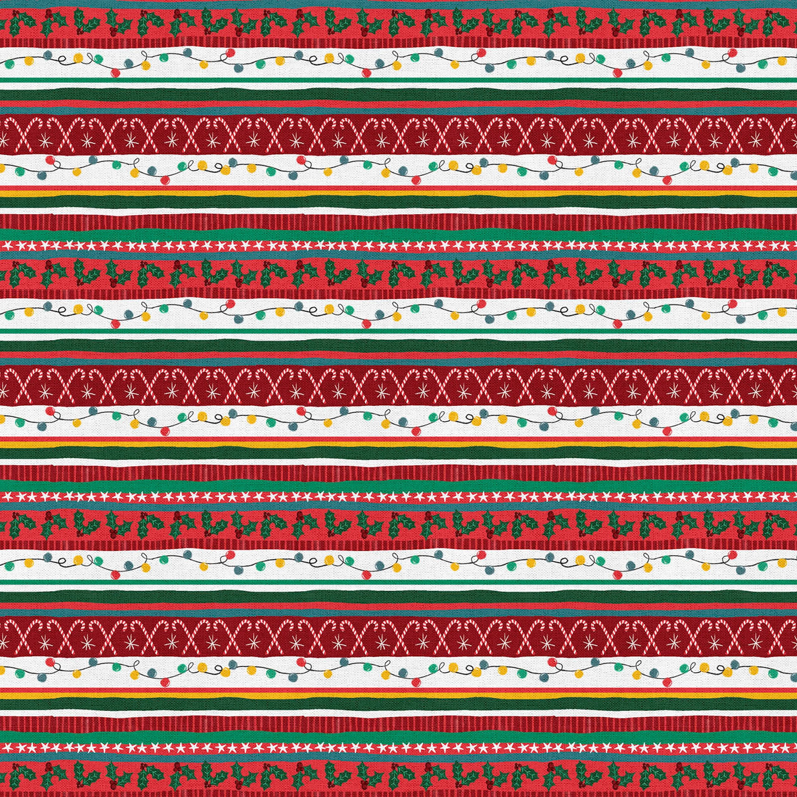 Fabric Editions Multicolor Holiday Tinsel Stripe Cotton Fabric