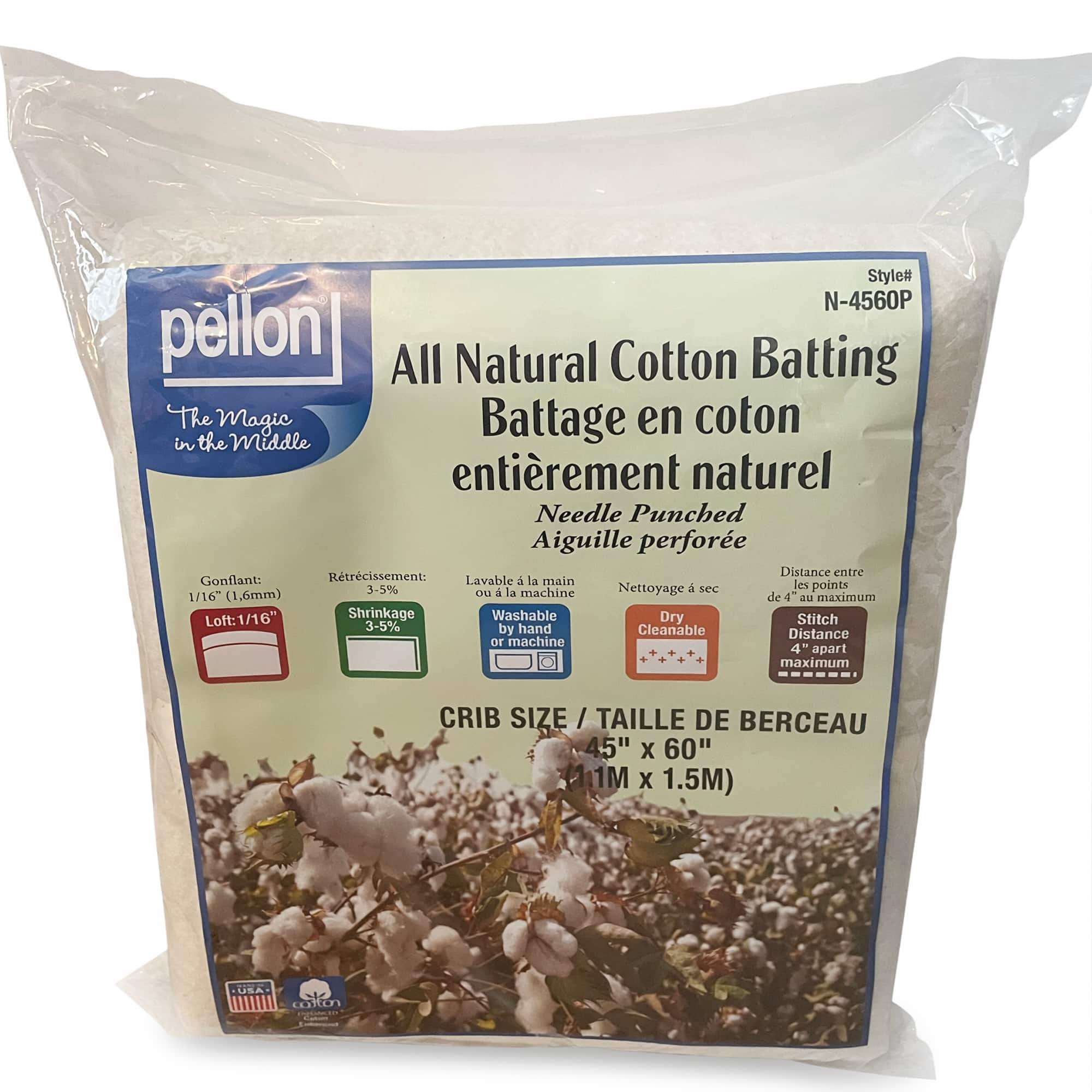 Pellon® 45" x 60" Crib Size All-Natural Cotton Batting