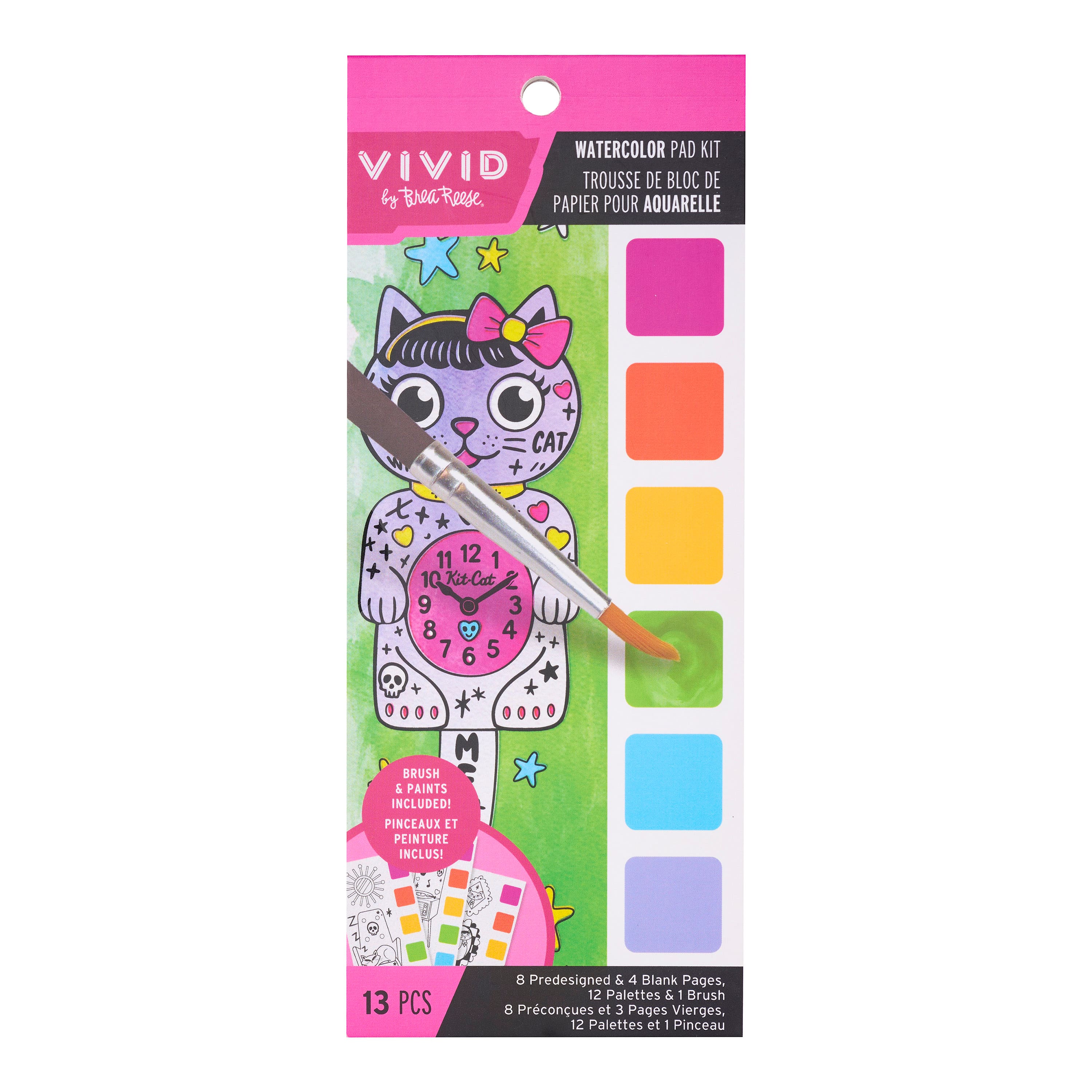 Vivid by Brea Reese® Retro Cat Clock Watercolor Bookmark Pad Kit
