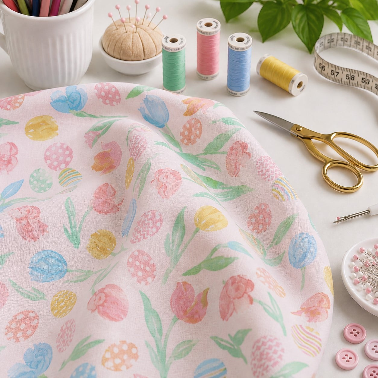 Pink Easter Tulips Cotton Fabric - Image 3