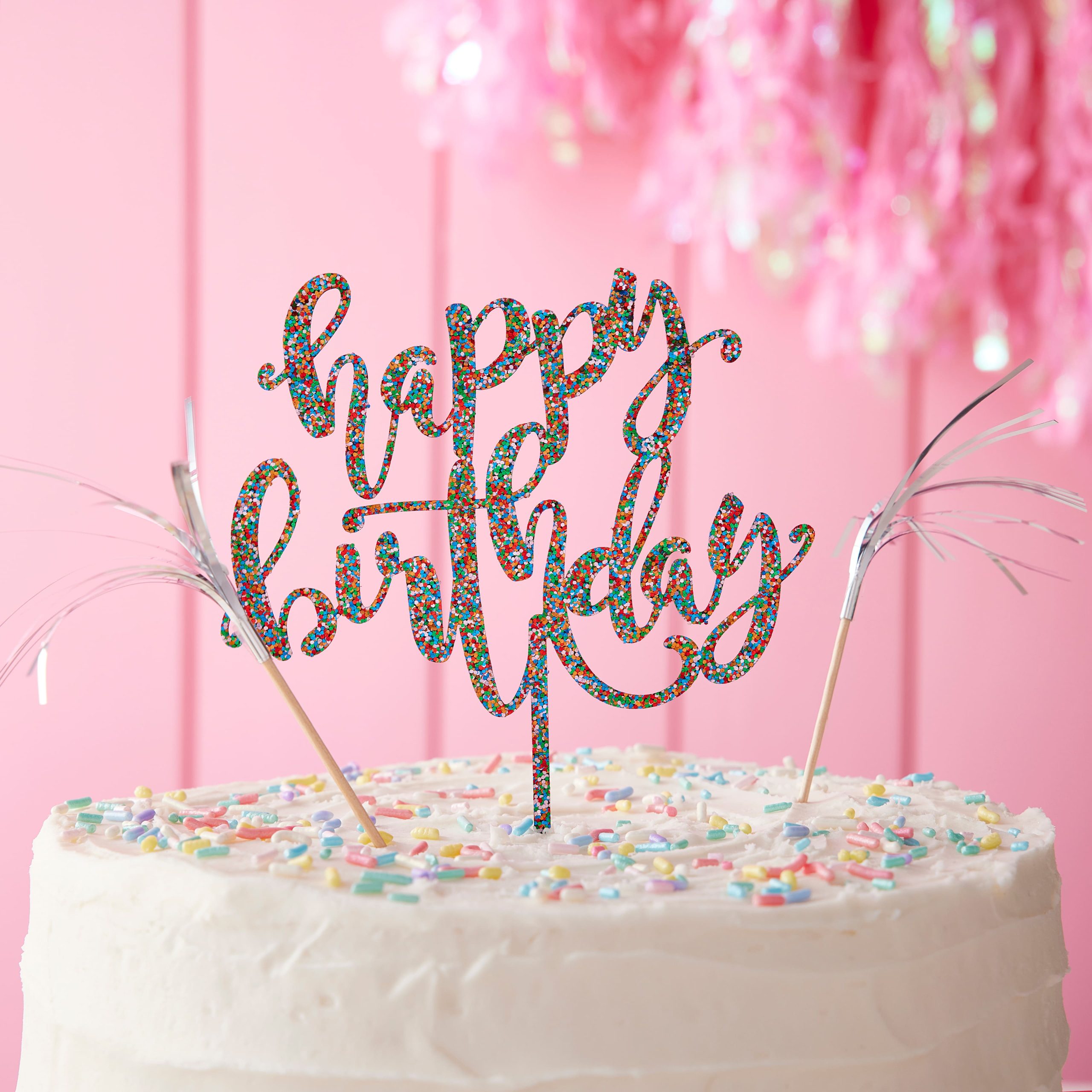 Multicolor Glitter Happy Birthday Cake Topper by Makery® - Image 2