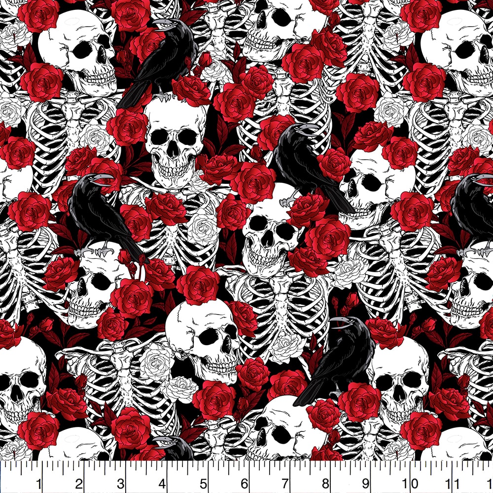 Fabric Traditions Roses & Skeletons Cotton Quilting Fabric