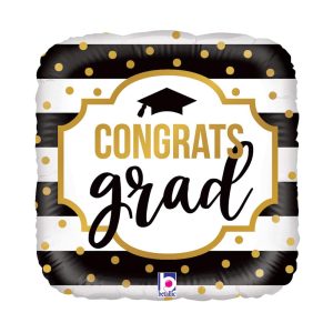 11" Black & White Stripes Square Graduation Foil Balloon