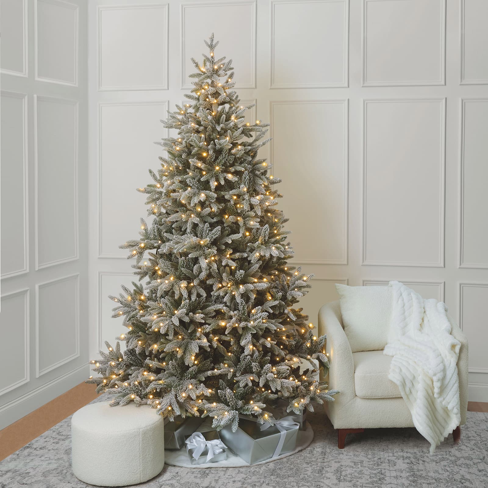 7.5ft. Pre-Lit Flocked Barrington Fir Artificial Christmas Tree, Quick Set® LumaDazzle® Color Changing Twinkle LED Lights by Ashland®