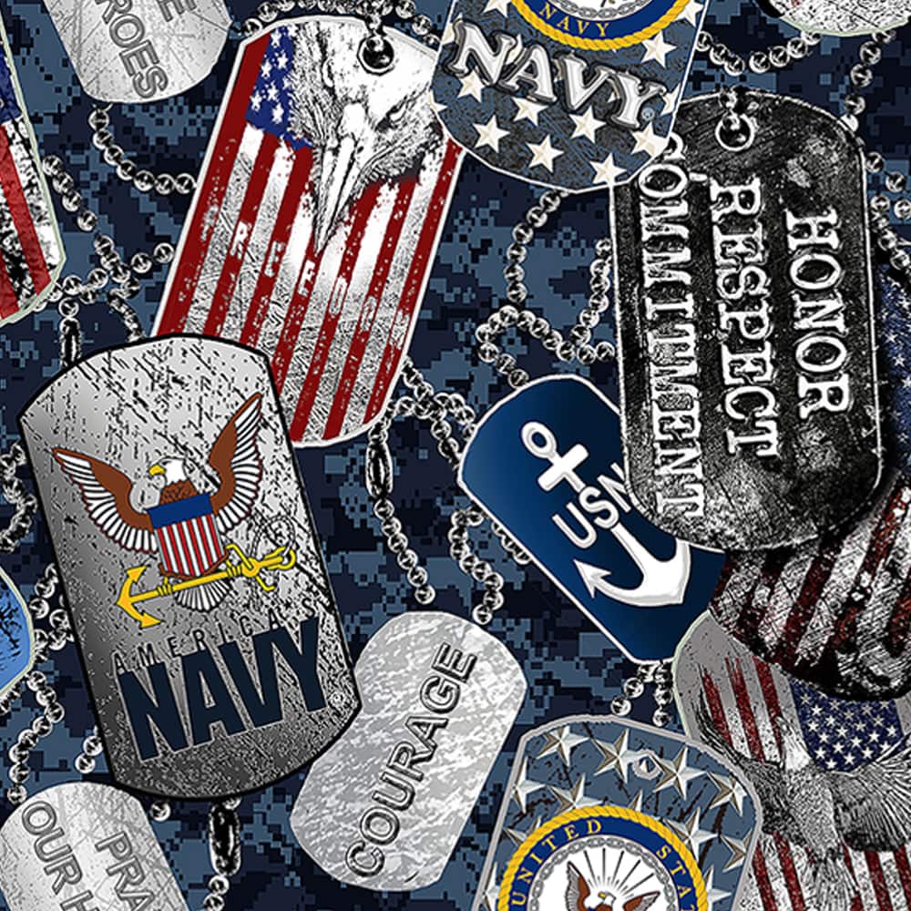 US Navy Dog Tags Cotton Fabric